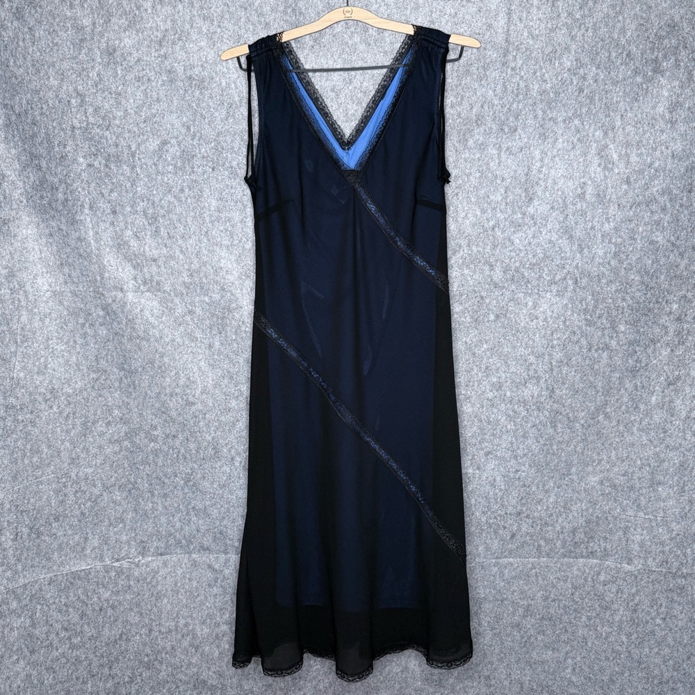 Zinc 90s Elegant Black Sleeveless Dress w/‎ Blue Lining- Sz L